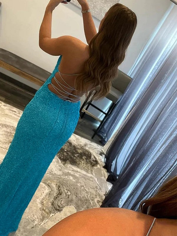 Wholesale Sheath/Column Sequins Ruched V-neck Sleeveless Sweep/Brush Train Dresses